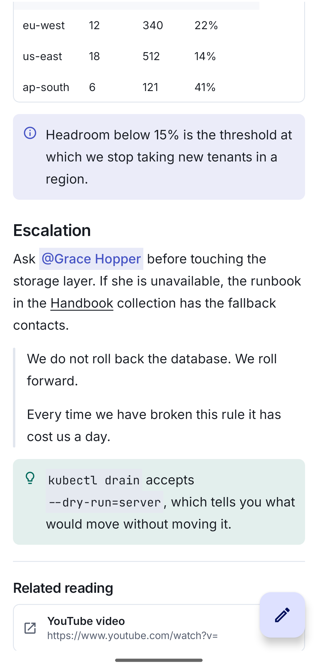 A document showing a table, an info notice, a mention and a quote.