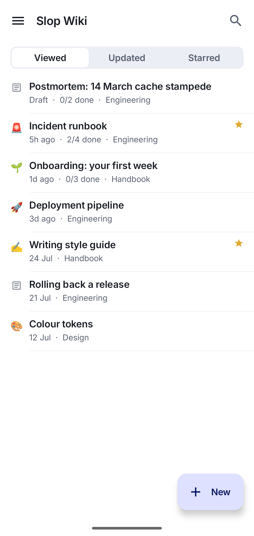 The home screen listing recently viewed documents with icons and metadata.