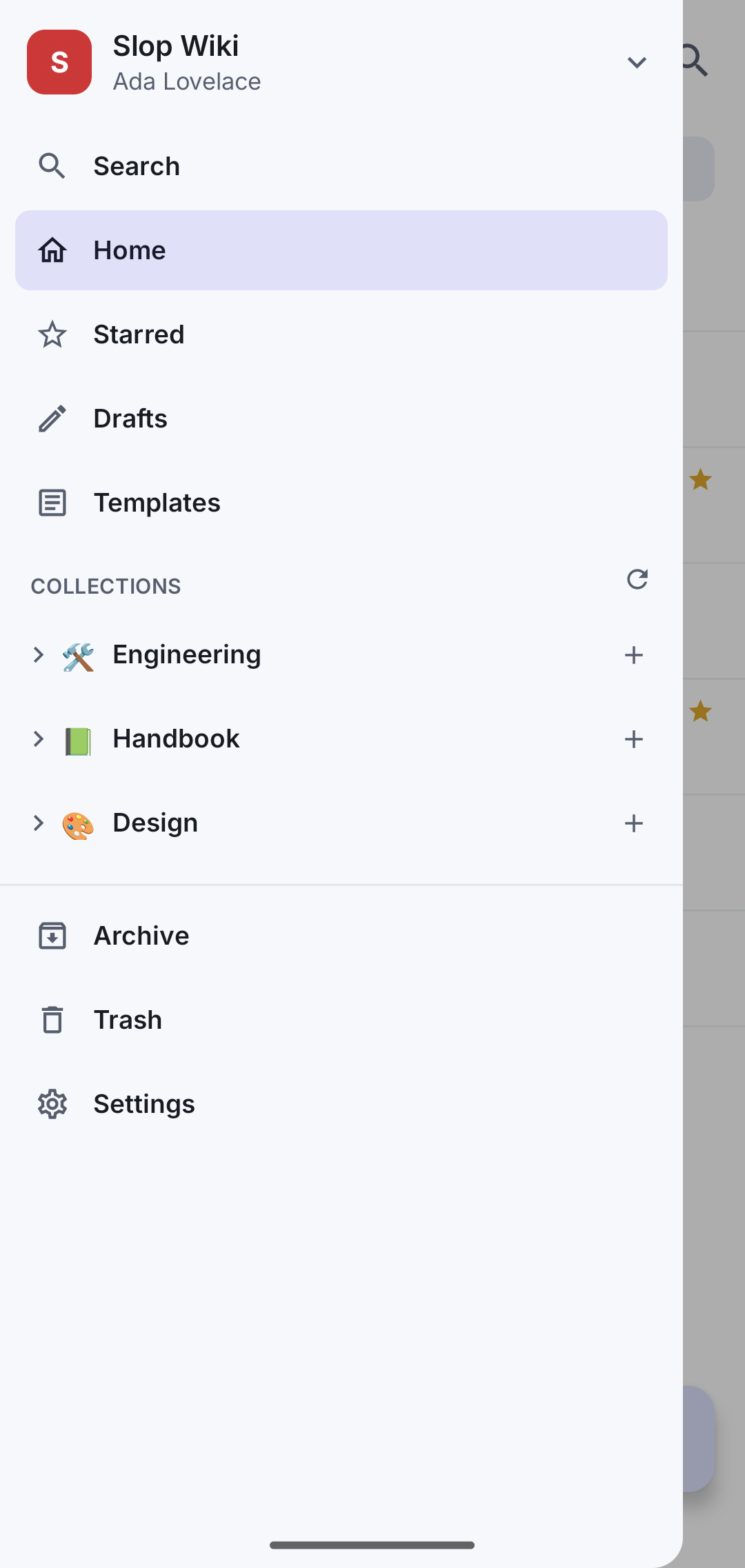 The sidebar showing the workspace switcher, navigation and collections.